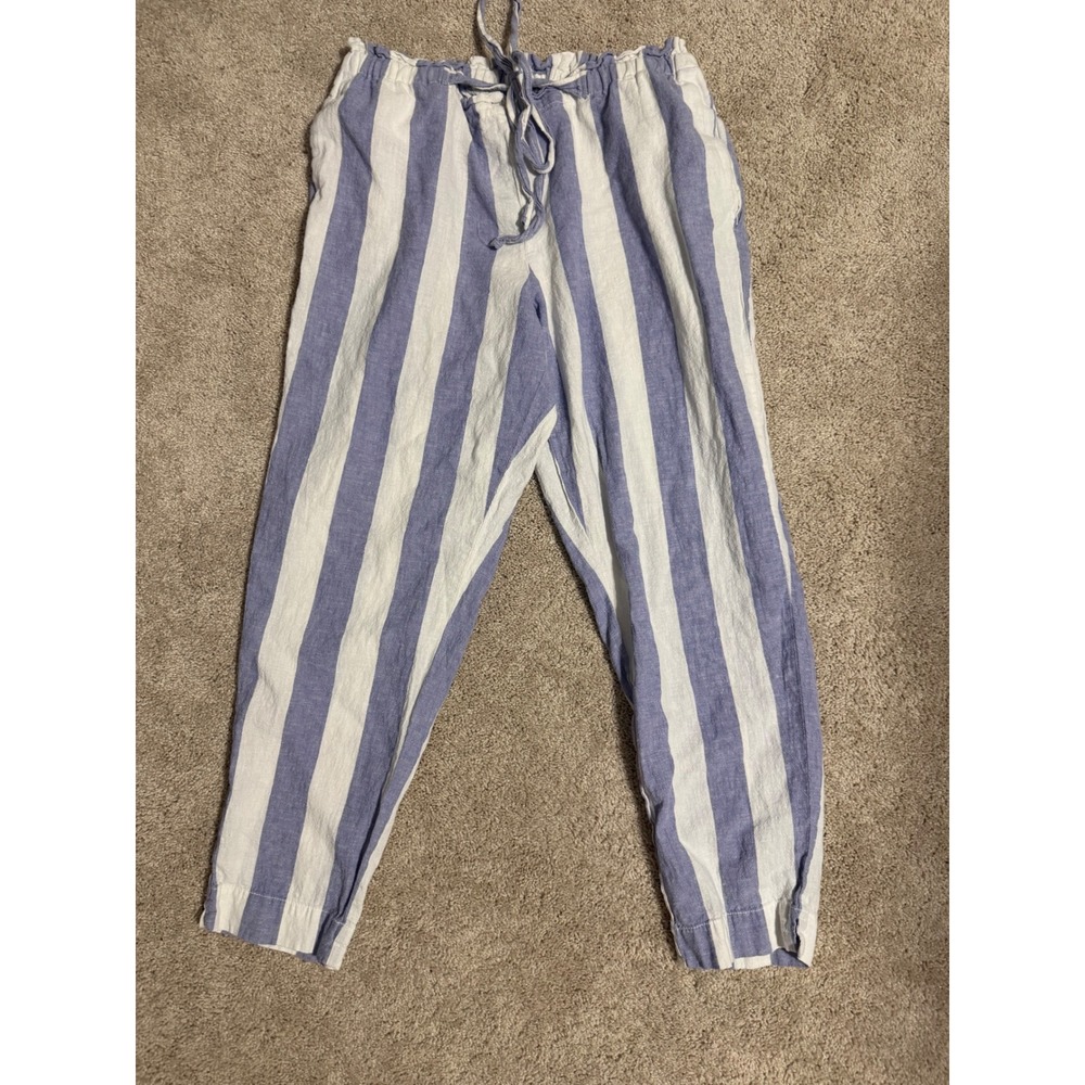 Blue and White Striped Cropped Pants Size L
